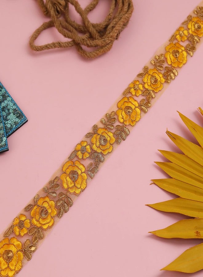 DaSync Yellow lace Border Materials zari Embroidered Embroidery Golden Sari Saree Blouse Dress Gown Decoration 9 metre - Image 2